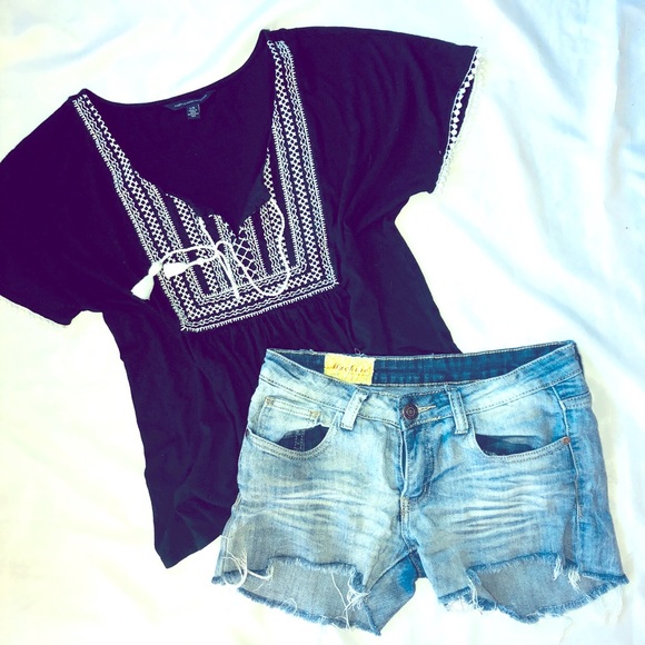 American Eagle Outfitters Tops - AE black tassel tie top American Eagle Outfitters Tops - AE black tassel tie top